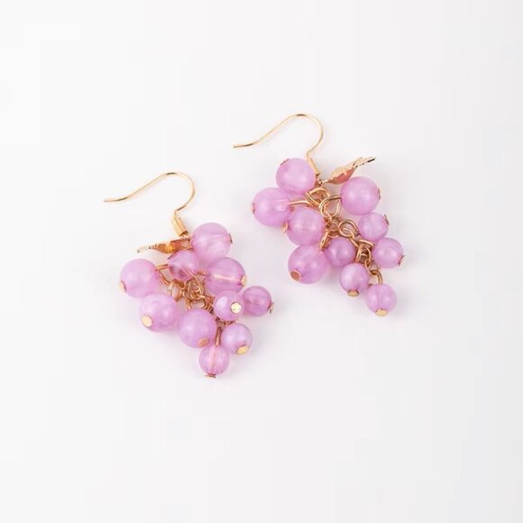 Beaded Grape Bunch Hook Dangling Earrings - Picture 2 of 5